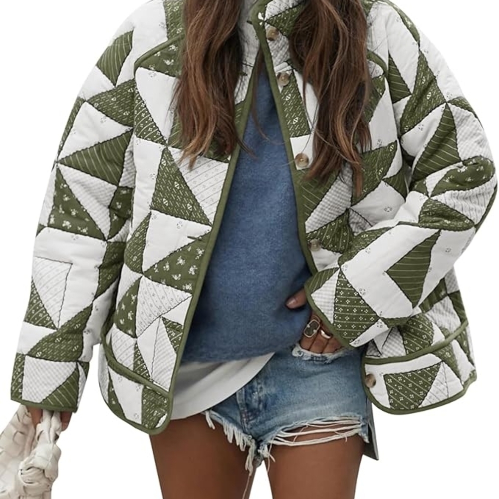 Quilted Puffer Jacket Patchwork Lightweight Padde… - image 5